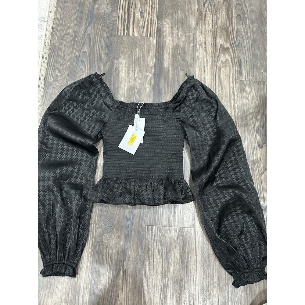 NWT WAYF Black Houndstooth Balloon Sleeve‎ Shirt Size Small